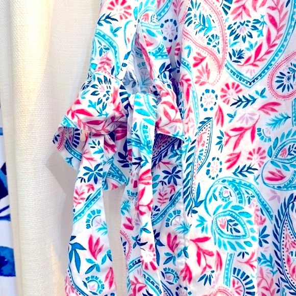 Women’s Foxcroft NYC Paisley Bow Cuff Non-Iron Tunic Top Size 8 - Picture 4 of 6